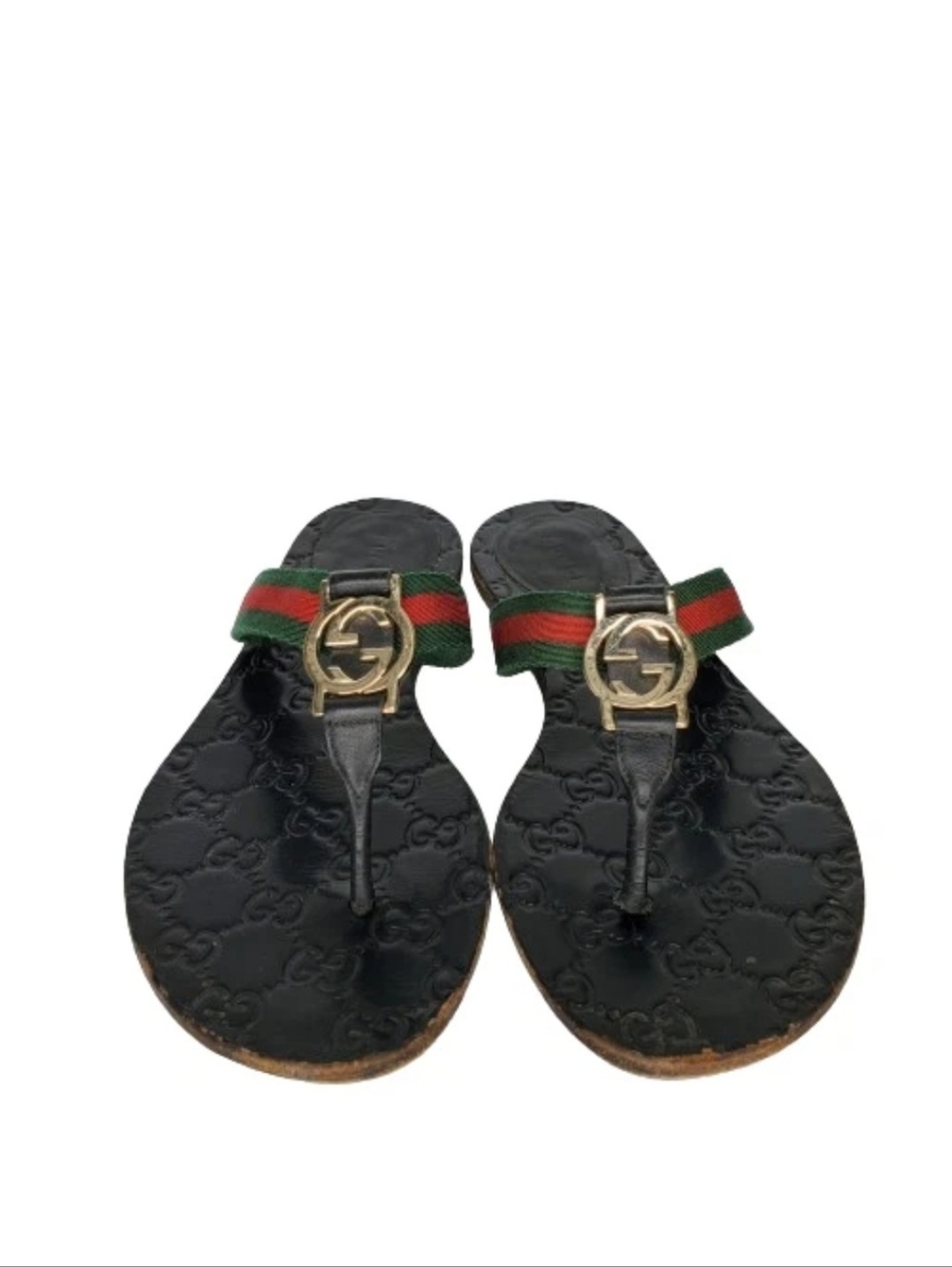 Gucci GG Monogram Web Stripe Black Thong Flip Flop Sandals - Picture 2 of 9